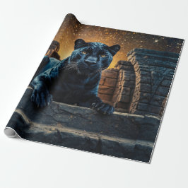 Schwarzer Panther und thailändischer Tempel Geschenkpapier
