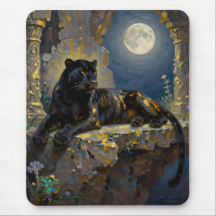 Schwarzer Panther unter dem Vollmond  Mousepad
