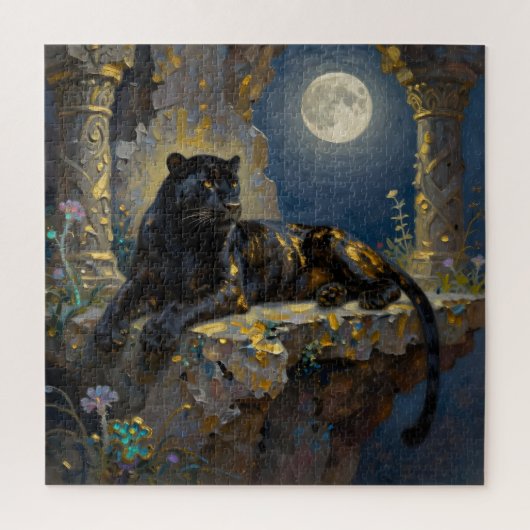 Schwarzer Panther unter dem Vollmond Puzzle (Vertikal)
