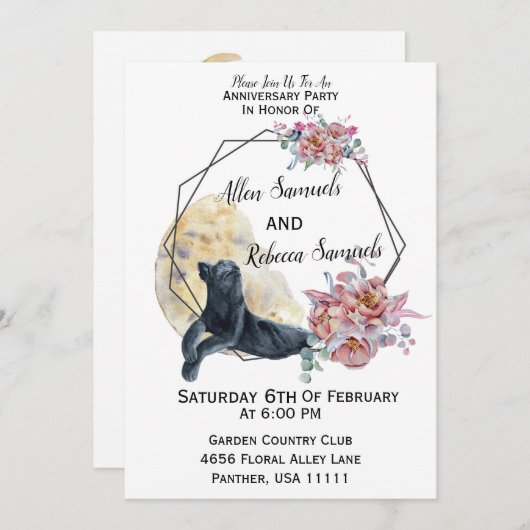 Schwarzer Panther Wasserfarbenkaktus Sukkulent Einladung (Vorne/Hinten)