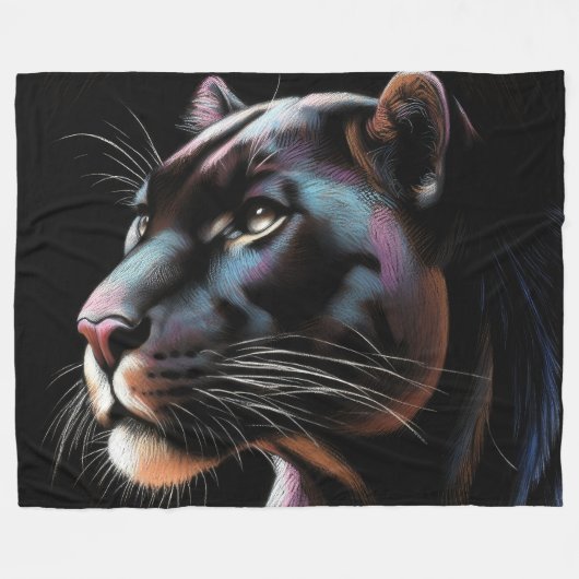 Schwarzer Panther Zeichnend harte Pastelle Fleecedecke (Vorderseite (Horizontal))