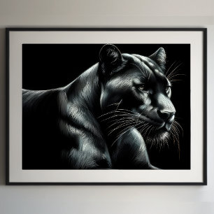 Schwarzer Panther Zeichnend harte Pastelle III Poster