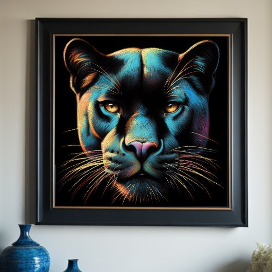 Schwarzer Panther Zeichnend harte Pastelle Poster