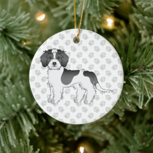 Schwarzer Parti-color Mini Goldendoodle Hund & Tex Keramik Ornament