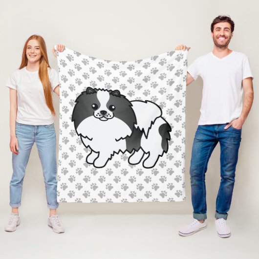 Schwarzer Parti-Color-Spitz-Cartoon Hund & Paws Fleecedecke (Beispiel)