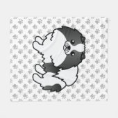 Schwarzer Parti-Color-Spitz-Cartoon Hund & Paws Fleecedecke (Vorderseite (Horizontal))