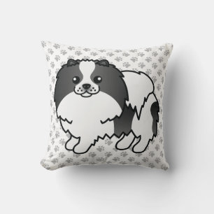 Schwarzer Parti-Color-Spitz-Cartoon Hund & Paws Kissen