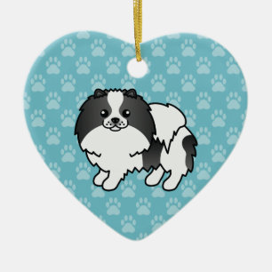 Schwarzer Parti-Color-Spitz-Hund-Cartoon Zeichnend Keramikornament