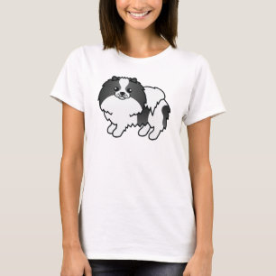 Schwarzer Parti-Color Süßer Cartoon Pomeranian Hun T-Shirt