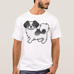 Schwarzer Parti-Color Tibet-Spaniel Süßer Cartoon- T-Shirt