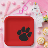 Schwarzer Pawprint auf Tellern mit rotem Party Pappteller (Party)