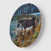 Schwarzer Percheron-Hengst am Seeufer Große Wanduhr (Winkel)