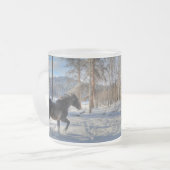 Schwarzer Percheron im Winter - Schnee und Wald Mattglastasse (Vorderseite Links)