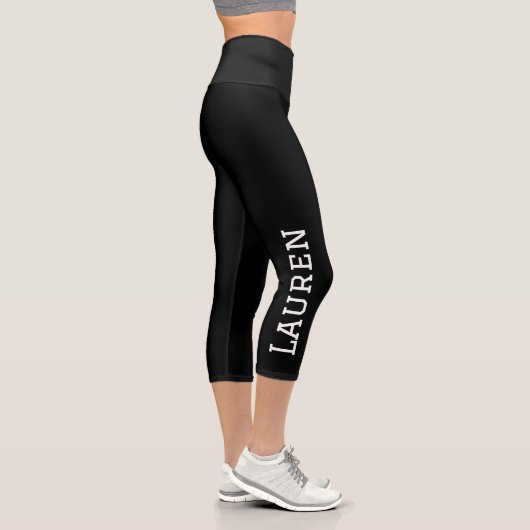 Schwarzer Personalisierter Individuelle Name Solid Capri Leggings (Rechts)