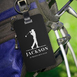 Schwarzer Personalisierter Monogramm-Golfer Gepäckanhänger<br><div class="desc">Dieses Design verfügt über einen Golfer,  der einen Club schwingt,  und hat zwei Textfelder,  mit denen man ihn personalisieren kann - vielleicht mit einem Namen und einem Golfteam oder einem Club.</div>