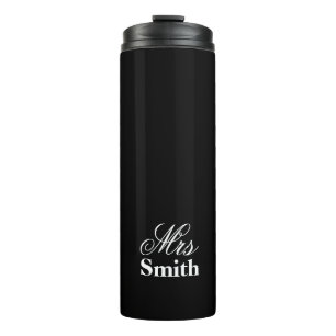Schwarzer personalisierter Text Mrs Name Thermosbecher
