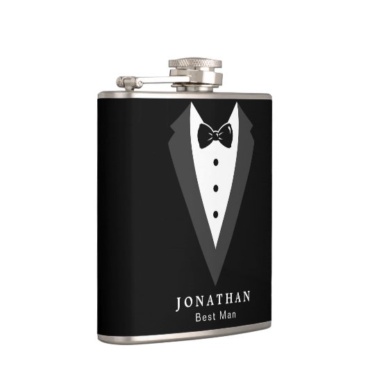 Schwarzer Personalisierter Trauzeuge Vinyl Wrapped Flachmann (Rechts)