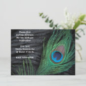 Schwarzer Pfauenfilet Geburtstag Einladung (Stehend Vorderseite)