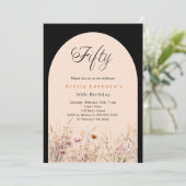 Schwarzer Pfirsichblütenblüte 50. Geburtstagsluxus Einladung (Stehend Vorderseite)