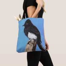 Schwarzer Phoebe Vogel auf blauer Taschen-Tasche