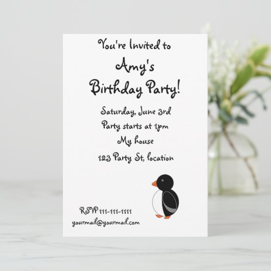 Schwarzer Pinguin Einladung (Stehend Vorderseite)