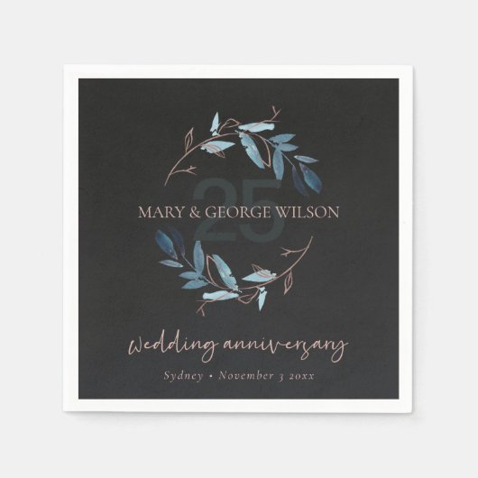 SCHWARZER PINK-FOLIAGE-KRIEG JEDES JAHR 25. JAHRES SERVIETTE (Vorderseite)