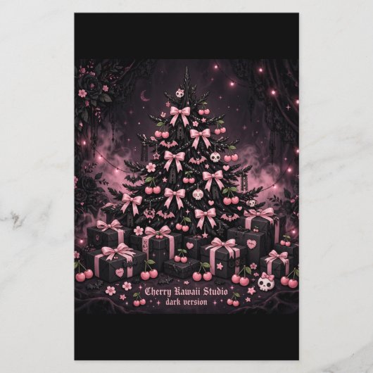 Schwarzer Pinker Goth Weihnachtsbaum Feiertagsflye Flyer (Vorne)