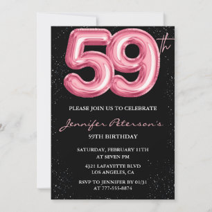 Schwarzer Pinker Luftballon Glam Glitter 59. Gebur Einladung