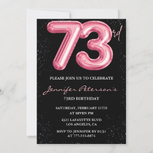 Schwarzer Pinker Luftballon Glam Glitter 73. Gebur Einladung