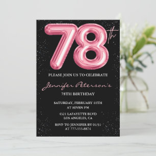 Schwarzer Pinker Luftballon Glam Glitter 78. Gebur Einladung