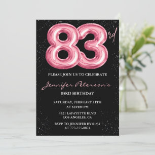 Schwarzer Pinker Luftballon Glam Glitter 83. Gebur Einladung