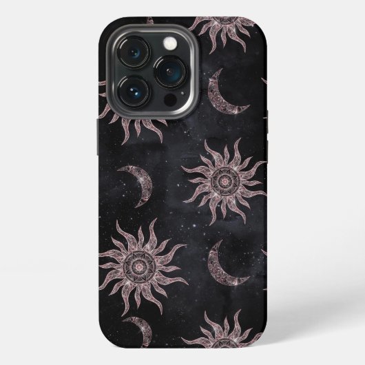 Schwarzer Pinker Mond Sonne Mandala iPhone Hülle (Hinten)