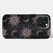 Schwarzer Pinker Mond Sonne Mandala iPhone Hülle (Rückseite (Horizontal))