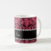 Schwarzer pinkfarbener rosa Glitterdamast des Kaffeetasse (VorderseiteRechts)
