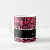 Schwarzer pinkfarbener rosa Glitterdamast des Kaffeetasse (Vorderseite Links)