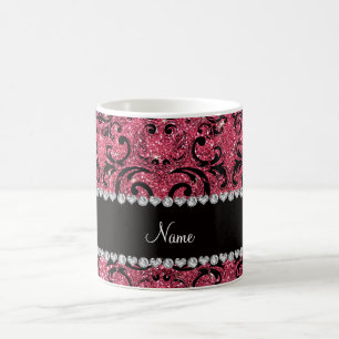 Schwarzer pinkfarbener rosa Glitterdamast des Kaffeetasse