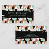Schwarzer Pinselstrich | Marmorfarben-Dreiecke Visitenkarte (Vorne/Hinten)