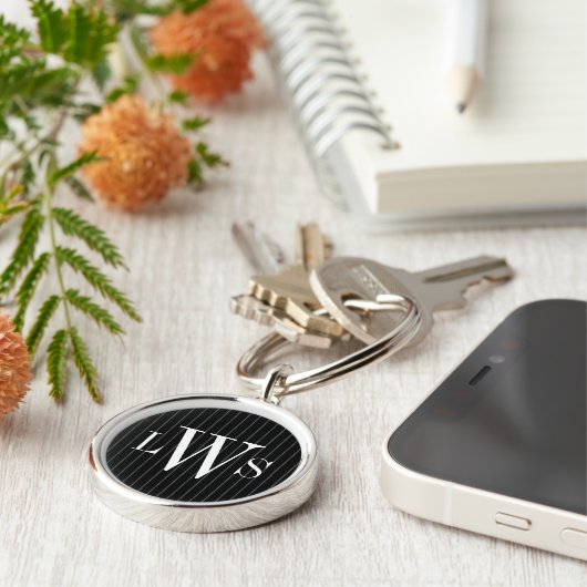 Schwarzer Pinstrichfaden Monogram-Geschenk-Schlüss Schlüsselanhänger (Seite)