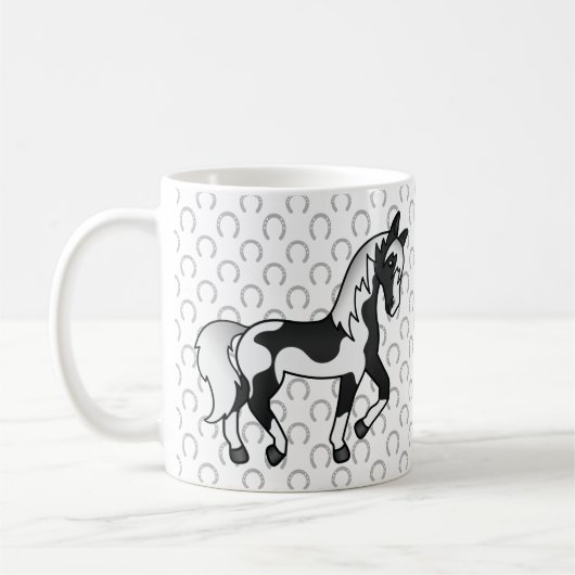 Schwarzer Pinto Cartoon Trotting Horse Illustratio Kaffeetasse (Links)