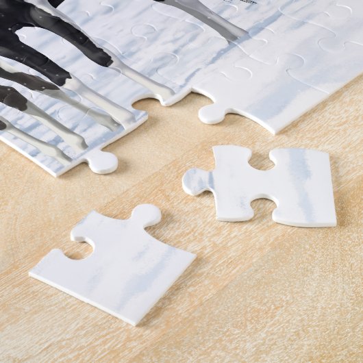 Schwarzer Pinto Paint Quarter Pferde im Schnee Puzzle (Seite)