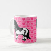 Schwarzer Pinto Shetland Pony auf rosa Liebe Muste Kaffeetasse (Vorderseite Links)