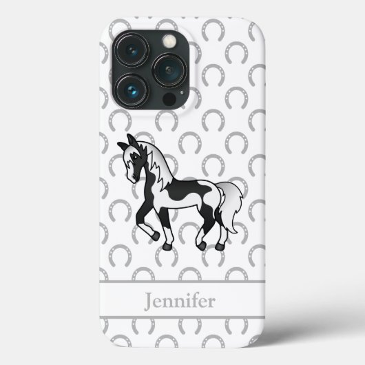 Schwarzer Pinto Trotting Horse Cartoon Illustratio Case-Mate iPhone Hülle (Rückseite)