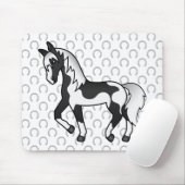 Schwarzer Pinto Trotting Horse Cartoon Illustratio Mousepad (Mit Mouse)