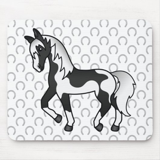Schwarzer Pinto Trotting Horse Cartoon Illustratio Mousepad (Vorne)
