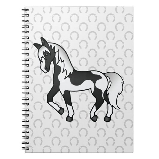 Schwarzer Pinto Trotting Horse Cartoon Illustratio Notizblock (Vorderseite)