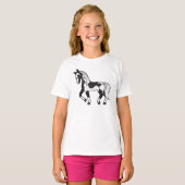 Schwarzer Pinto Trotting Horse Cartoon Illustratio T-Shirt (Vorne ganz)