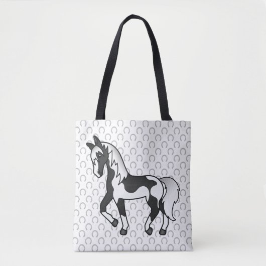 Schwarzer Pinto Trotting Horse Cartoon Illustratio Tasche (Vorderseite)