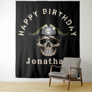 Schwarzer Piratenschädel Kapitän Jack Hintergrundk Wandteppich