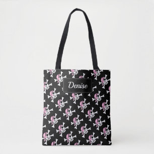 Schwarzer Piratenschädel und Crossbones Tote-Tasch Tasche