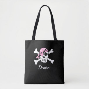 Schwarzer Piratenschädel und Crossbones Tote-Tasch Tasche